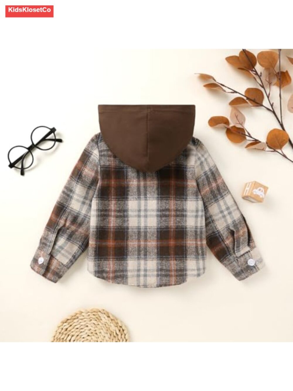 Toddler Boys Girls Flannel Hooded Plaid Shirt Long Sleeve Cotton Blend Button - Picture 2 of 6